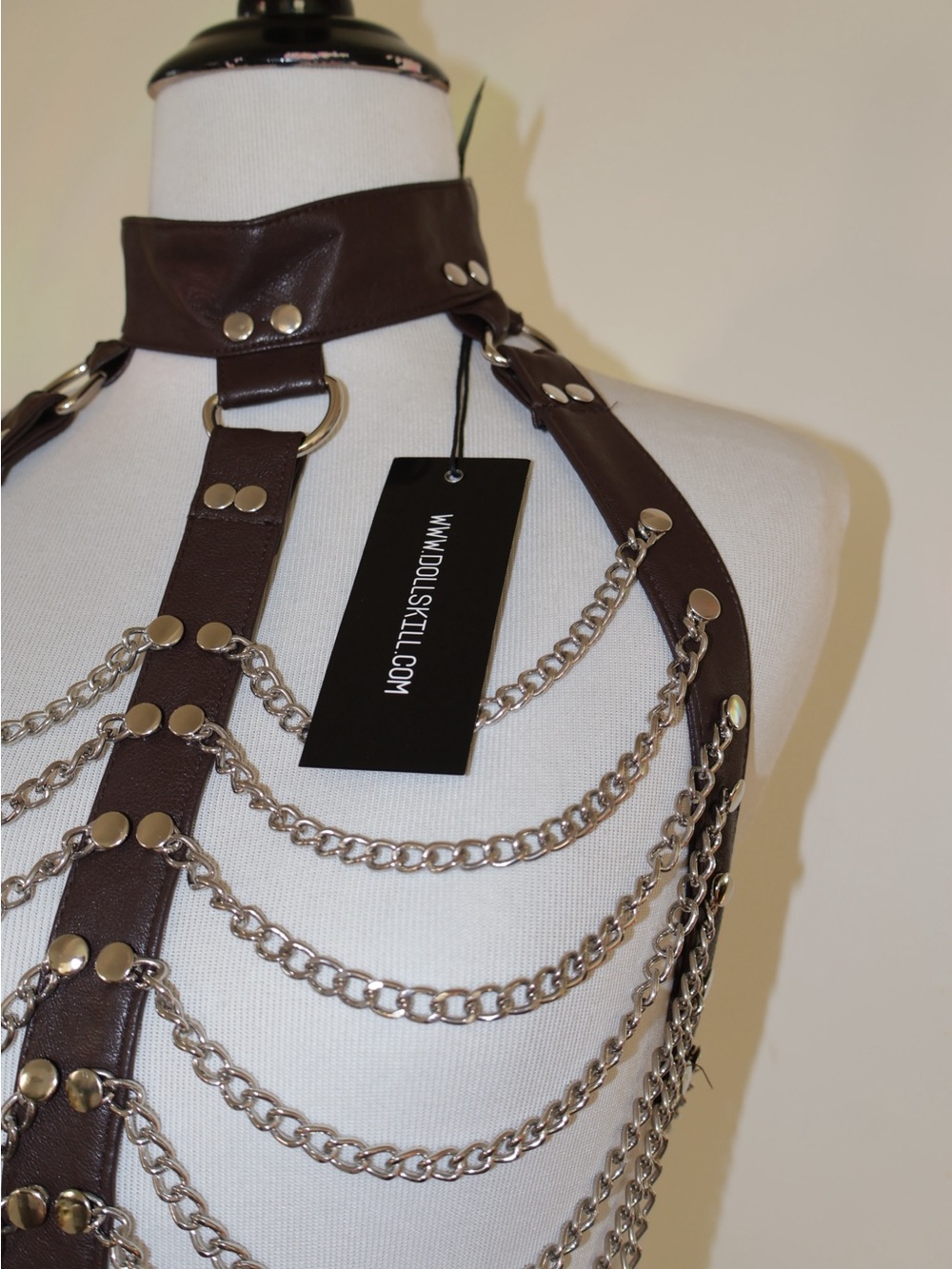 Black Gothic Body Chain Harness brown and silver s/m - Picture 3 of 6
